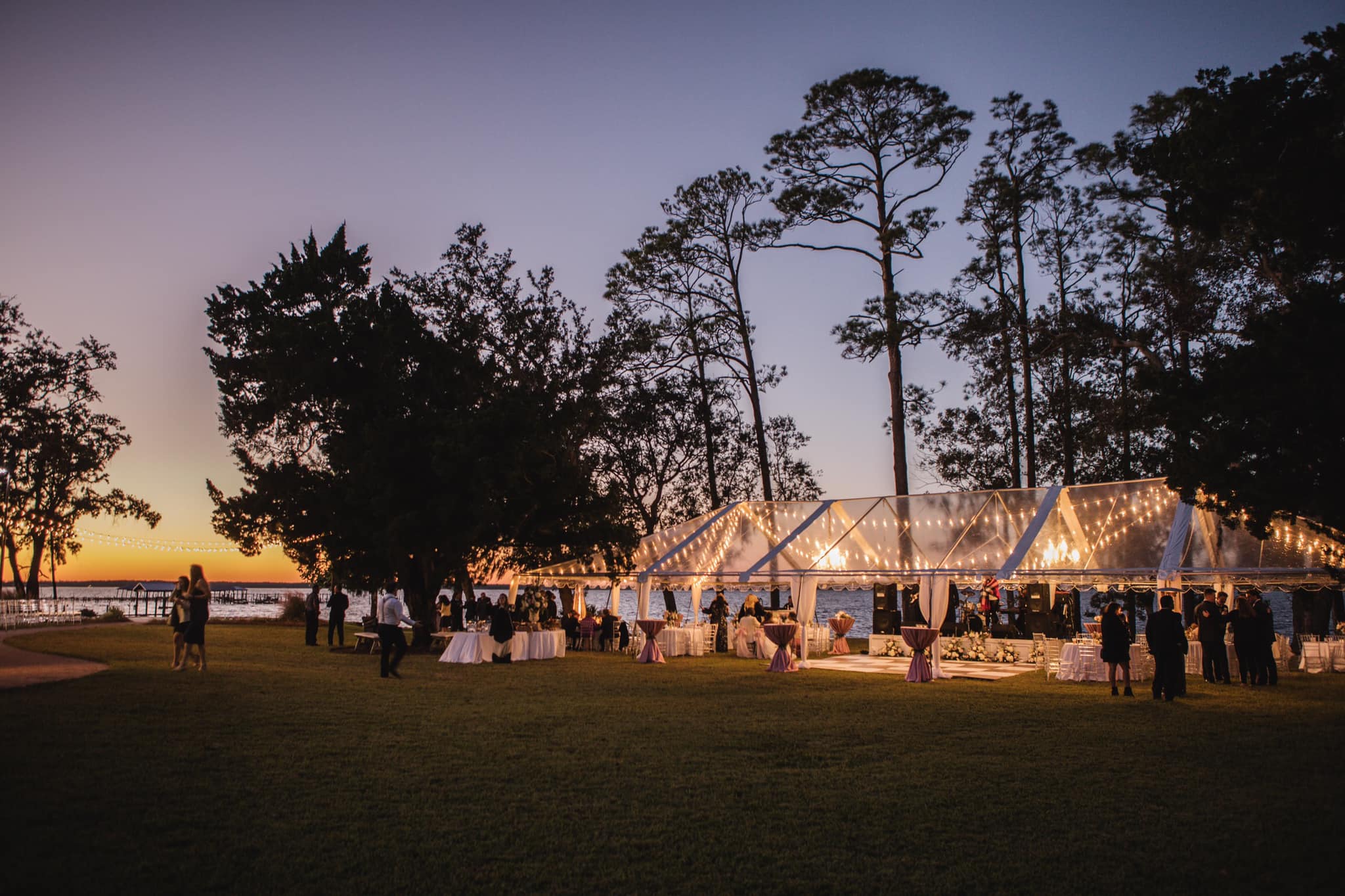 Lighted tent at sunset