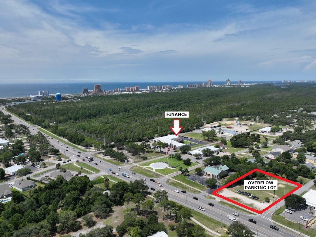 Aerial of Overflow Parking lot in relation to Orange Beach City Hall