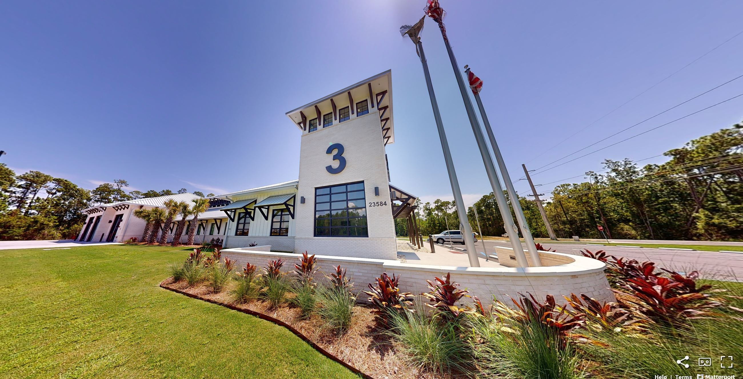 Screenshot of front of Orange Beach Fire Station 3 from Virtual 3D Tour 