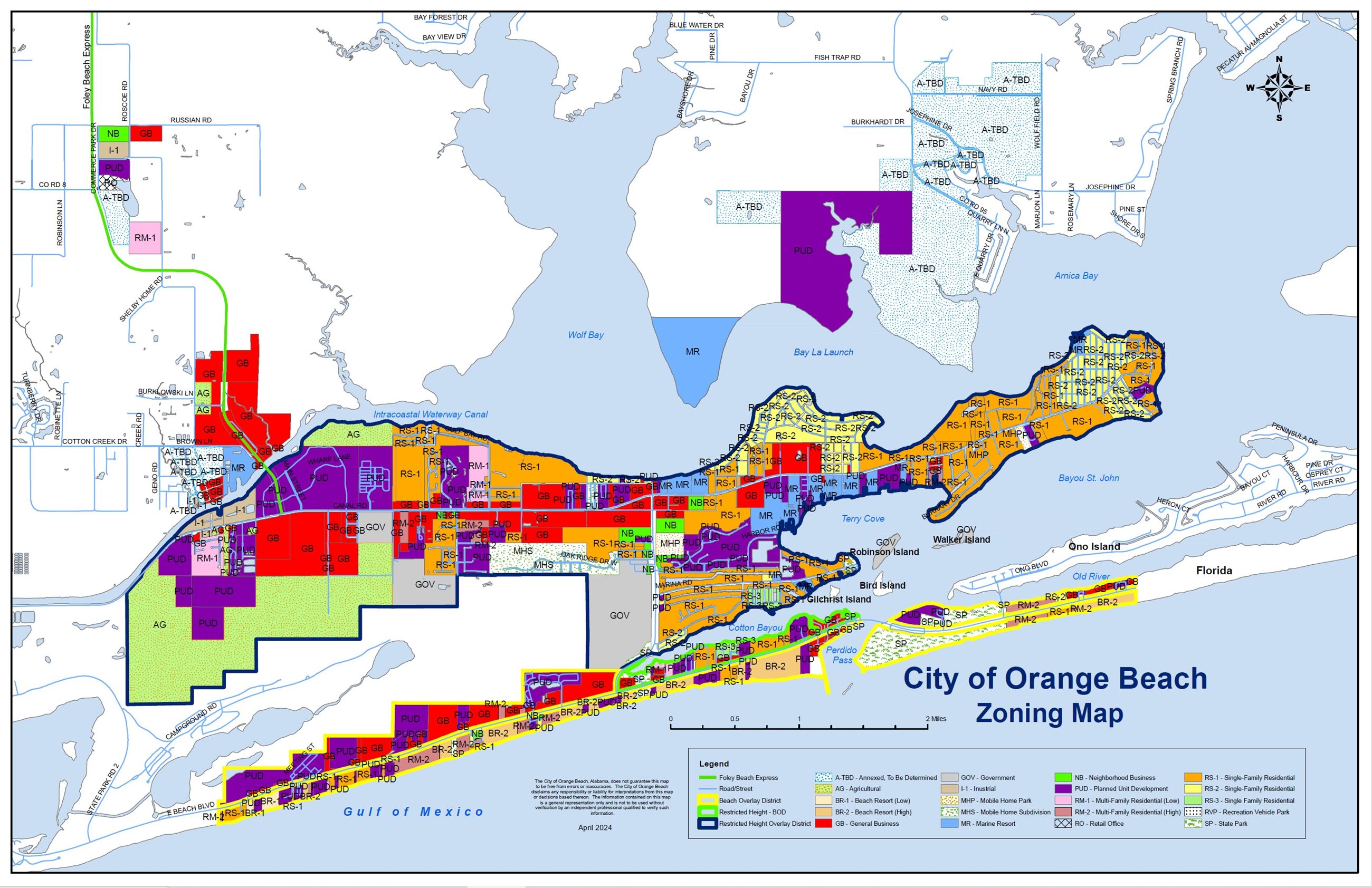 Orange Beach Zoning Map, revised April 17, 2024