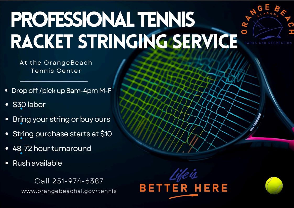 Professional tennis racket stringing service at Orange Beach Tennis Center