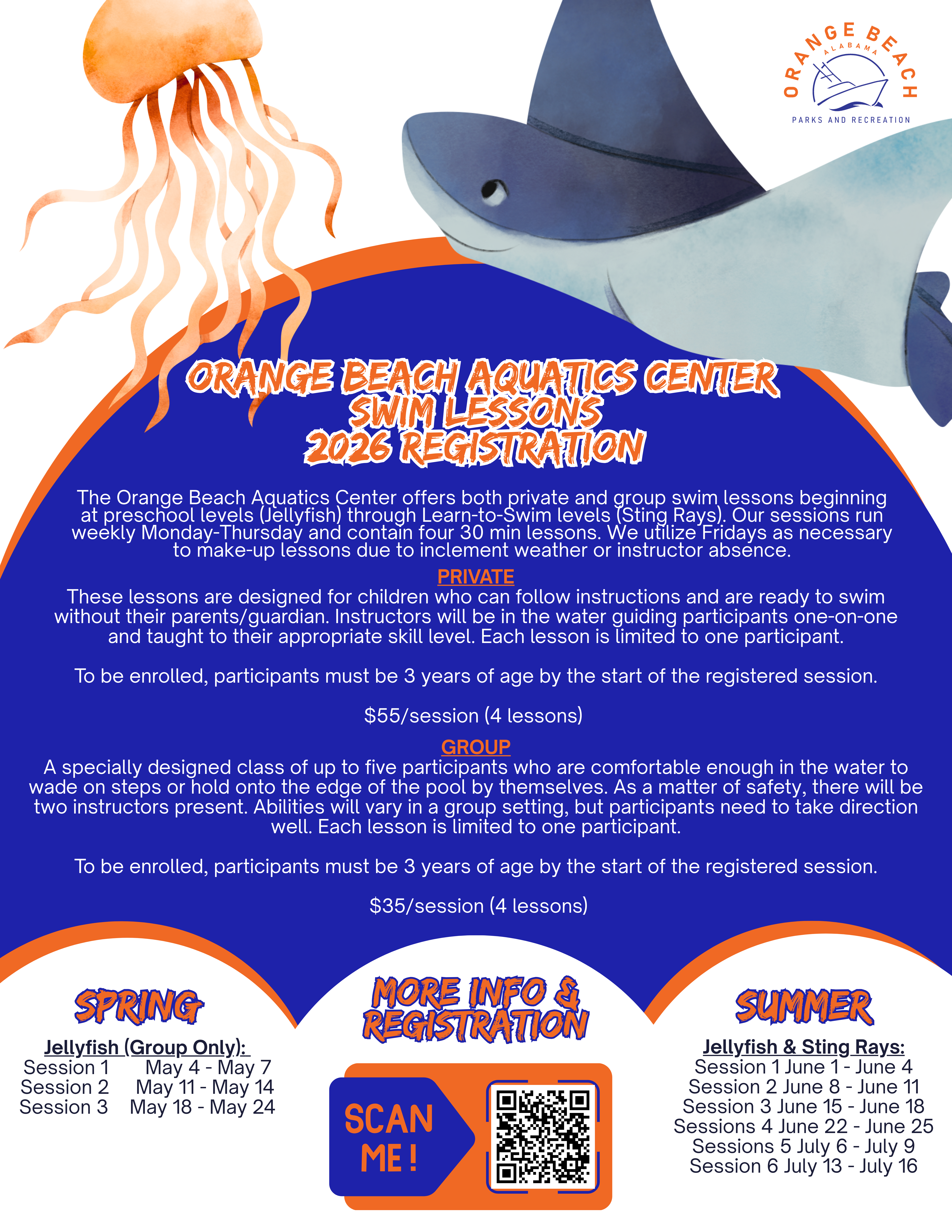 2026 Orange Beach Aquatics Center Swim Lessons flyer