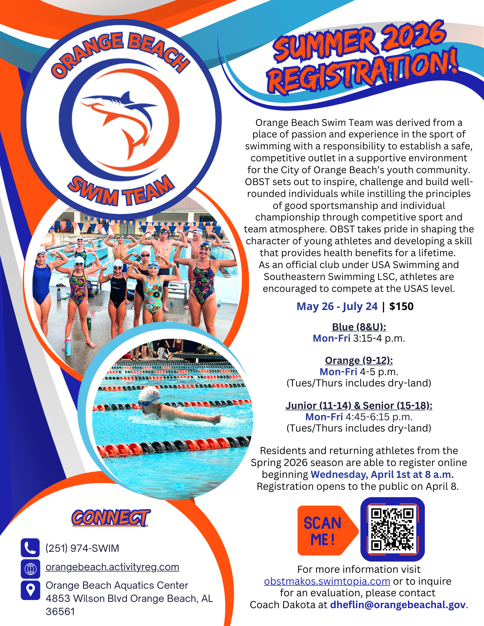 Orange Beach Swim Team Summer 2026 flyer update