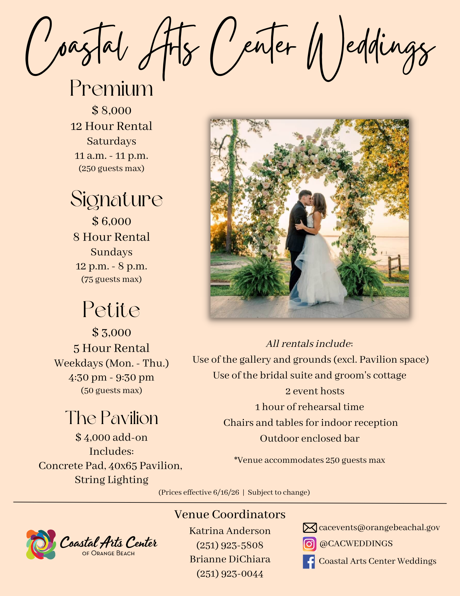 flyer with pricing for coastal arts center
